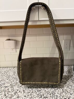 Nine West Studded Olive Suede Shoulder Bag